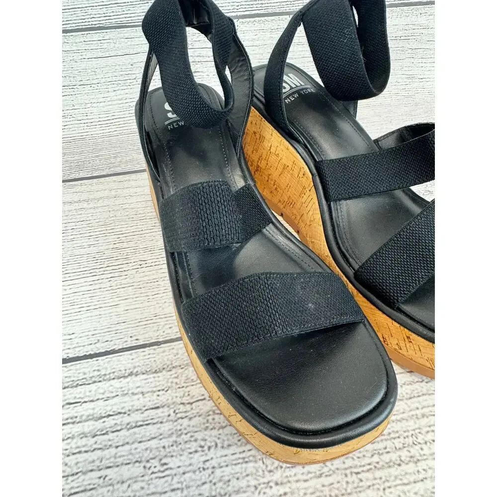Steve Madden NY Women's Black Strappy Wedge Sandals Size 8.5